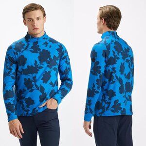 NWT New $155 G/FORE Tonal Floral Luxe Quarter Zip Golf Blue Pullover Size L
